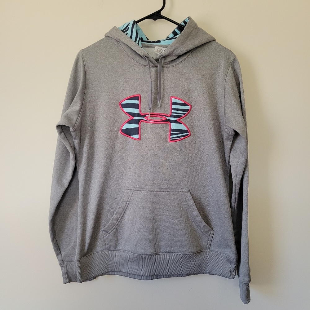 Under Armour Gray/Grey Hoodie with Pink and Tiger Print Blue Logo Size Medium